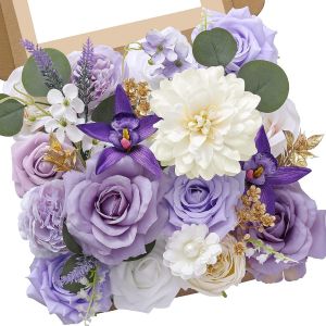 SJZG-Bouquet De Fleurs Artificielles Violettes Avec Tiges Pour Centres De Table, Bouquets De Mariage, F&ecirc;te Pr&eacute;natale, Arrangements De F&ecirc;te, D&eacute;coration D'Int&eacute;rieur - Neuf