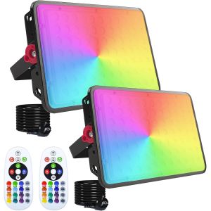 Asfasfq-Projecteur Led Couleur 200w, Lot De 2 Projecteur Led Rgb Exterieur Ip66 Étanche Projecteur Led Rvb 16 Couleurs 4 Modes Spot Led Couleur Avec Télécommande Pour Jardin, Terrasse, Noël, Fêtes - Neuf