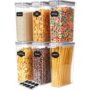 Ulteronixshop-Boite de Rangement Cuisine (Lot de 6) - Plastique sans BPA - Bocaux Hermetiques Alimentaires en Scell&eacute;e avec Couvercle - Conservation Farine, Sucre, Pates, C&eacute;r&eacute;ales, Riz - Neuf