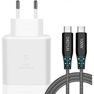 Chargeur 45w Charge Rapide Pour Samsung S25,S25 Ultra,S24,S24 Ultra,S23 Ultra,Tab S8,S9,S10,Z Fold5,Flip5,Fold6,Flip6,A54,Usb C Bloc Prise Adaptateur Secteur Avec 5a Câble (Blanc) - Neuf