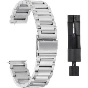Eryi-Bracelets De Montre En Acier Inoxydable 16mm Placage De Métal Fermoir Papillon À Dégagement Rapide, Chaîne En Acier Massif De Remplacement Avec Adaptateur, Ton Argenté - Neuf