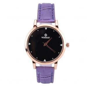 Montre A Quartz Retro A Cadran Rond, Bracelet En Cuir Synthetique (Violet) - Neuf