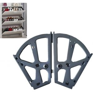 Set De 2 Noir En Acier Inoxydable Armoire À Chaussures Charnières Avec Flip-Up Image De Chaussure Et Des Étagères De Rangement - Neuf