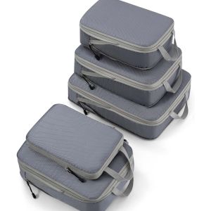 Nzqaf-5pcs Organisateur Valise Avec Compression, Compressive Packing Cubes, Cube De Rangement Voyage Pour Vêtements, Sac De Compression Voyage, Gris - Neuf