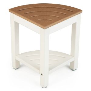 Tabouret de douche d'angle 32,5 x 32,5 x 43,5 cm avec &eacute;tag&egrave;re de rangement pratique design moderne en pehd caf&eacute; Helloshop26 20_0017614 - Neuf