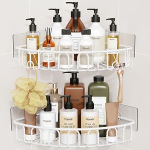 Lot de 2 &eacute;tag&egrave;res de douche d'angle Blanc - Neuf