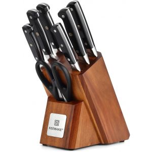 Mevronisshop-Couteaux De Cuisine 7pcs Avec Bloc Couteaux En Bois, Set Couteau Cuisine En Acier Inoxydable, Ciseaux Et Couteau Office Santoku Pain Filet Porte-Couteaux - Neuf