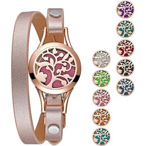 Stainless Steel Round Open Magnet Essential Oil Diffuser Bracelet With 8/10 Pieces Washable Cushions, Good Gift For Mother's Day, Christmas, Valentine's Day, Leather - Neuf