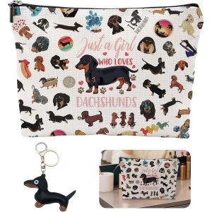 Trousse De Maquillage Portable Pour Fille - Avec Porte-Cl&eacute;s Teckel - Pour Les Amoureux Des Animaux - Pour Femmes Et Filles - Neuf