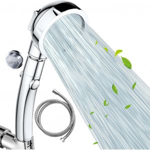 JGD-Douche Pommeau de douche &agrave; &eacute;conomie d'eau haute pression avec interrupteur marche/arr&ecirc;t 3 modes de jet - Accessoire de salle de bain aspect chrom&eacute; - Pour peau s&egrave;che et cheveux (pommeau de - Neuf
