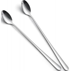 Lot De 2 Cuill&egrave;res &Agrave; Latte Macchiato-22,3 Cm-Cuill&egrave;re Longue-Cuill&egrave;re &Agrave; Cocktail,Cuill&egrave;re &Agrave; Dessert,Cuill&egrave;re &Agrave; Glace,Cuill&egrave;re Pour Caf&eacute; Glac&eacute;-Acier Inoxydable-Passe Au - Neuf