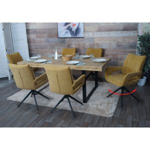 Lot de 6 chaises de salle &agrave; manger HWC-O78, chaise de cuisine, pivotante avec retour automatique, tissu/textile chenille (310 g/m&sup2;) &Ouml;ko-Texjaune moutarde - Neuf