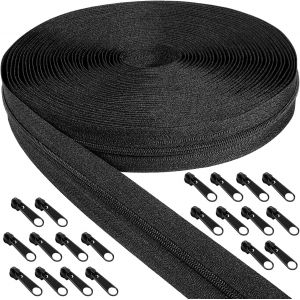 Mevronisshop-Fermeture Eclair Au Metre Avec Zip, 5mm De Nylon Fermeture Eclair Au Metre De 10 M&egrave;tre Et 20 Zips Noirs En M&eacute;tal Pour V&ecirc;tements Sac Pochette Linge De Maison - Neuf
