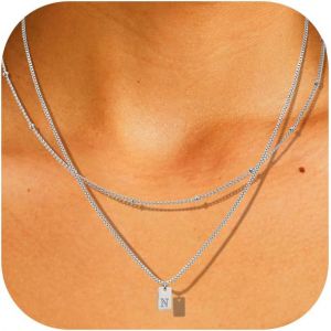 Kal-Collier Lettre Femme Or Argent Collier Personnalis&eacute; Pr&eacute;nom Layering Cha&icirc;ne Avec Initiale Pendentif Lettre A-Z Personnalis&eacute; Femmes Filles Cadeaux - Neuf