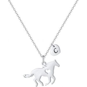 Cadeau De Chevaux Pour Filles Et Femmes - En Acier Inoxydable - Cadeau Pour Chevaux - Chaîne Avec Pendentif En Forme De C?ur - Chaîne Avec Pendentif En Forme De Lettre - Bijoux Pour Filles Et - Neuf