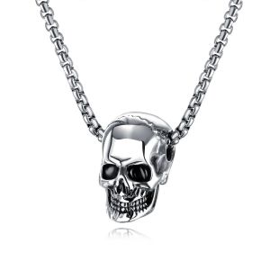Collier Cadeau Avec Tête De Mort En Acier Titane Argenté 55 Cm - Neuf