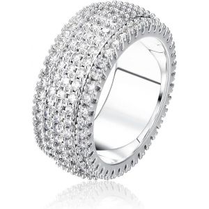 Tianyi-Bague Pour Homme Et Femme - Largeur Personnalis&eacute;e - 9 Mm - Avec Cristal De Zircone - Plaqu&eacute; Or 14 Carats - Brillante - Bague De Fian&ccedil;ailles - Neuf