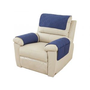 Housse De Fauteuil Inclinable 3 Pi&egrave;ces Avec Coussins D'appui-T&ecirc;te Et D'accoudoirs, Bleu, Avec Pochette De Rangement - Neuf