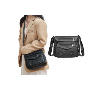 Sac bandouli&egrave;re en similicuir pour femme avec plusieurs poches - Noir - Neuf