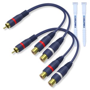 Câble Répartiteur RCA Câbles Audio Adaptateur Câble Y RCA 1 Mâle à 2 Femelles Doubleur R-C-A Audio pour Caisson de Basse Voiture, Haut-parleur, Home Cinéma (15cm, 1 Mâle à 2 Femelle, Paquet de 2) - Neuf