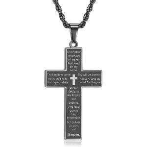 Trahoo-Croix Chaîne Hommes Croix Collier Avec Bible Croix Pendentif Hommes Croix Collier Argent/Noir/Or Bijoux Chrétiens 50-70cm - Neuf