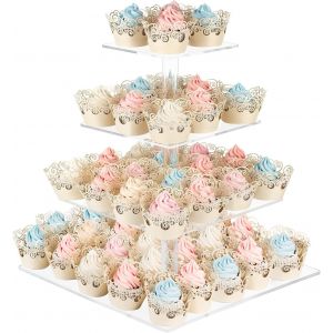 Pr&eacute;sentoir &Agrave; Cupcakes Carr&eacute; &Agrave; 4 &Eacute;tages En Acrylique Pour D&eacute;coration De Cupcakes-Pour Mariage,Anniversaire,F&ecirc;te &Agrave; Th&egrave;me-Transparent - Neuf