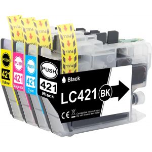 TEPPA-4X LC421 LC421XL Pack de Cartouches de Valeur Compatibles avec Brother LC421 LC421XL LC-421XL LC-421XLVAL pour Brother DCP-J1050DW MFC-J1010DW DCP-J1140DW (1 Noir, 1 Cyan, 1 Jaune, 1 Magenta) - Neuf