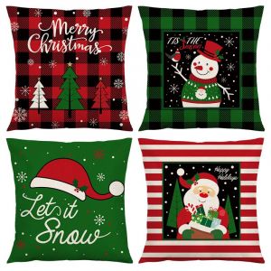 No&euml;l Taie D'oreiller 45 X 45 Cm, Ensemble De 4 Courts En Peluche De No&euml;l En Rouge Et Vert Impression De Plaid Coussin Carr&eacute; Couverture Pour Lit Voiture Le Canap&eacute; &Agrave; La Maison De D&eacute;coration, De D&eacute;cora - Neuf