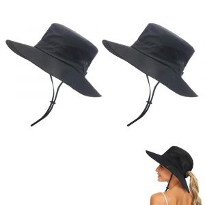Lot De 2 Chapeaux Bob &Agrave; Large Bord Avec Protection Uv Pour La Randonn&eacute;e Et La P&ecirc;che - Noir - Neuf