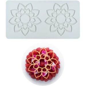 Kalanka-G&acirc;teau Dentelle Moule, Silicone Dentelle Fondant Moules, Sucre Artisanat Impression Moule G&acirc;teau Comestible Cuisine Mol&eacute;culaire D&eacute;coration, 2 Trous Fleur-Kalanka - Neuf