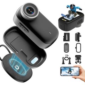 MEVRONISSHOP-Cam&eacute;ra Sport 4K WiFi, 64GB Mini Cam&eacute;ra Cam, 150&deg; Cam&eacute;ra d'action avec &Eacute;cran Cam&eacute;ras Corporelles Vlog Camera Sportive Cam&eacute;scope de Casque Moto Multifonction Accessoires - Neuf