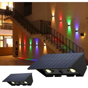 Lampe Solaire Ext&eacute;rieur Murale, Blanc Et Rvb Applique Solaire Ext&eacute;rieur Haut & Bas Lumi&egrave;re Solaire Exterieur Murale &Eacute;tanche 2 Articles Applique Murale Solaire 120 Lumens Pour Cour, Pont Et Piscine - Neuf