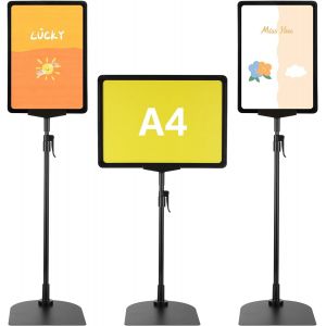 SUBZONAL-Lot de 3 porte affiche A4, support pour affiche, Stands de Pr&eacute;sentation avec Base, Support de Panneau Ext&eacute;rieur, pr&eacute;sentoir A4 sur Pied 360 Degr&eacute;s R&eacute;glable, pr&eacute;sentoirs porte menu restaurant - Neuf