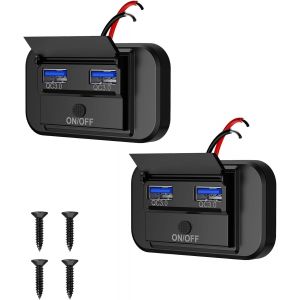 Eryi-12v Prise Chargeur Usb De Voiture 36w, Double Qc3.0 Usb Avec Interrupteur Étanche Pour 12v/ 24v Voitures Bateaux, Chargeur Usb Voiture Pour Voiture Bus Camping Car Bateau (2 Pièces) - Neuf