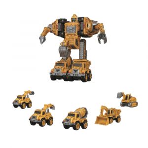 Robot Transformable 5-en-1 &agrave; R&eacute;trofriction - Assemble 5 V&eacute;hicules de Chantier-Pompier en un Robot Puissant - Neuf