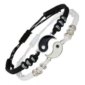 Bracelet Cordon Yin Yang Ajustable 4 Pi&egrave;ces, Bracelet D'amiti&eacute; Personnalis&eacute; Pour Couple Ou Amis, Bracelet En Corde Souple Et Durables, Longueur R&eacute;glable De 16 &Agrave; 33 Cm - Neuf