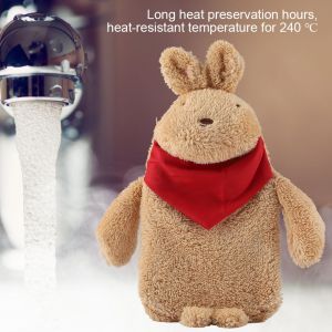 HJLIAN Sac bouillotte en caoutchouc avec housse en forme de lapin, coussin doux et mignon, jouet pour enfants, cadeau (marron) - Neuf