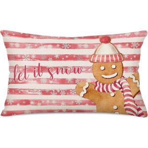 Christmas Snowflake Throw Pillow Cover 12 X 20 Inch White Pink Striped Scarf Hat - Neuf