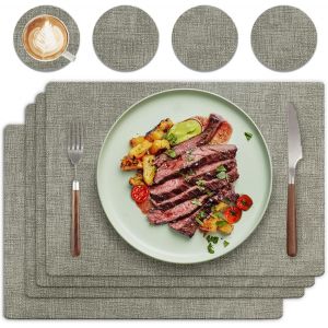 Eryi-Lot De 4 Sets De Table Et Dessous De Verre Lavables Avec Aspect Cuir U2013 Double Face Imperméables Et Antidérapants U2013 Pour Dîner En Famille U2013 Rectangulaires, Gris - Neuf