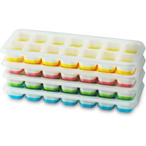 Kal-Lot De 4 Bacs À Glaçons En Silicone Avec Couvercle, Peu Encombrant Et Empilable,Sans Bpa, Bacs À Glaçons Carrés Faciles À Retirer - Neuf