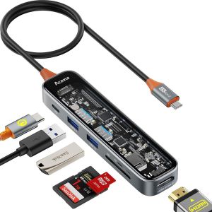 HUB USB C 6 en 1 vers HDMI 4K,avec Port de Charge PD 100 W,USB A 3.0 * 2,Lecteur de Carte SD/TF,Adaptateur USB C Compatible avec MacBook Pro/Air,Ordinateurs Portables et Autres Appareils - Neuf