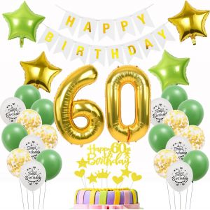 Ballons 60 Anniversaire Homme Femme Decoration Or Vert, Decoration Anniversaire 60 Ans Homme Vert, Decoration 60 Ans Ballon Homme Or, Decoration Gâteau 60 Femme Homme Ballon 60 Or Vert - Neuf