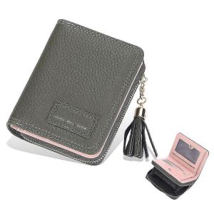 Porte-carte de cr&eacute;dit en cuir Portefeuille pour femmes Grande capacit&eacute; Fermeture &agrave; glissi&egrave;re pliante Porte-cartes Organisateur - Neuf