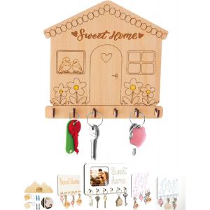 Utigh-Porte Clef Mural Avec 6 Crochets En Bois Boite A Clef Decorative Boite A Clefs Murale Support Clef Mural Porte Clef Mural Bois (Casa) - Neuf