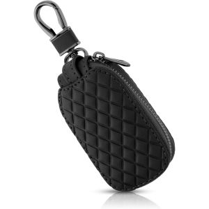 &Eacute;tui de protection universel en cuir v&eacute;ritable pour cl&eacute; de voiture-Anti-rayures-&Eacute;tanche-Fermeture &eacute;clair-Avec porte-cl&eacute;s et mousqueton - Neuf