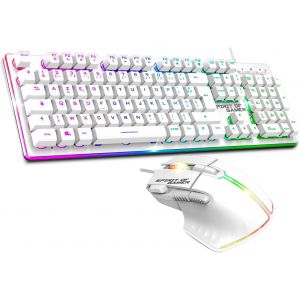 MK600 | Pack Clavier Souris Sans Fil Blanc Rechargeable RGB | Layout AZERTY Français Rétroéclairé | Gaming Keyboard Semi Mecanique | Wireless Mouse 4800 DPI | PS4/PS5, PC, Xbox - Neuf