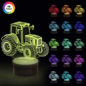 Lampe Illusion 3d En Forme De Tracteur - Cadeau D'anniversaire - Lampe De Chevet Pour Enfants, 16 Couleurs - Changement Automatique - Interrupteur Tactile - D&eacute;coration De Bureau - Neuf