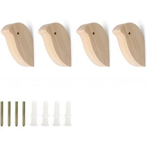 4 Pi&egrave;ces Pat&egrave;res Individuellement Forme D'oiseau, Crochets Muraux Bois, Decorative Coat Hooks avec Montage Vis, Forte Capacit&eacute; Charge, pour Suspendre V&ecirc;tements, Sacs, Serviettes - Neuf