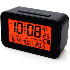 KAL-R&eacute;veil Num&eacute;rique Radio-Pilot&eacute; Avec Affichage De La Temp&eacute;rature, Date, Jours De La Semaine, &Eacute;cran Lcd R&eacute;tro&eacute;clair&eacute;, Fonctionne Avec Piles, Noir - Neuf