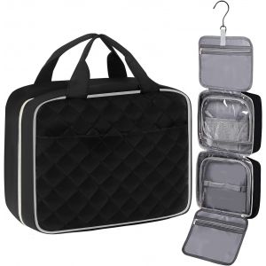 KALANKA-Trousse de Toilette Voyage Femme et Homme,Grande Capacité Sac de Toilette Makeup Trousse de Maquillage Sac Cosmétique Organisateur avec Crochet (Noir Trousse de Toilette de Voyage, Moyen) - Neuf